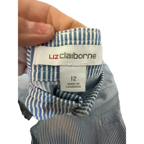 Liz Claiborne Blue & White Striped Straight Leg Casual Pant Size 12 - Picture 6 of 6